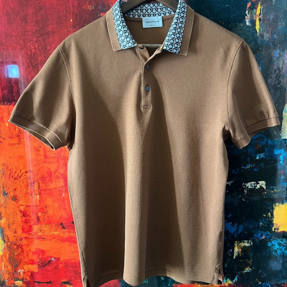 Salvatore Ferragamo Gancini Collar Polo Shirt Big Sur Brown Luxury Designer Polo